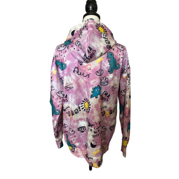Shein Dinosaur Tie Dye Hoodie Purple Sunshine Faces Fun Kangaroo Pocket Medium - Picture 2 of 7
